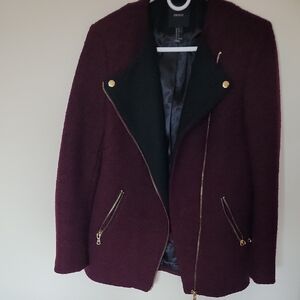 Burgundy Tweed Jacket with Gold Zippers